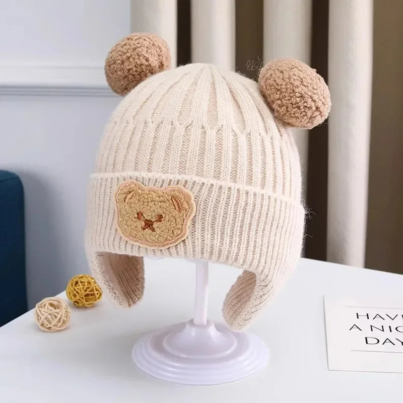 Baby & Toddler Bear Ear Knitted Hat – Warm Winter Beanie with Ear Protection