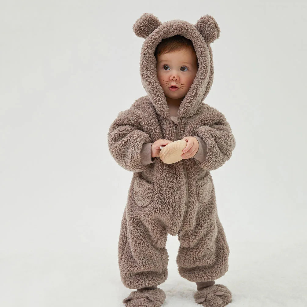 Baby Animal Fleece Romper – Warm All-in-One Jumpsuit, 0–2 Years
