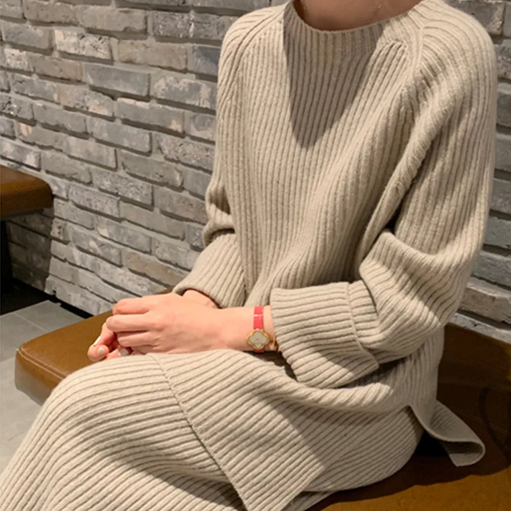Women's Knit Jumper & Wide Leg Trousers Set – Winter Two-Piece Suit