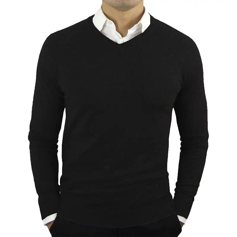 Men's V-Neck Woollen Knit Jumper – Classic Casual Pullover