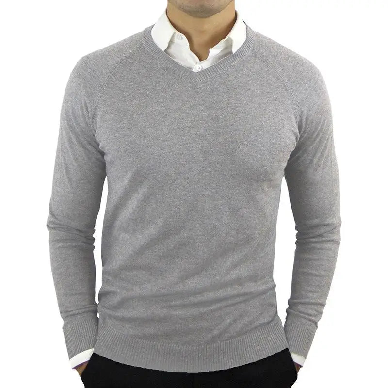 Men's V-Neck Woollen Knit Jumper – Classic Casual Pullover