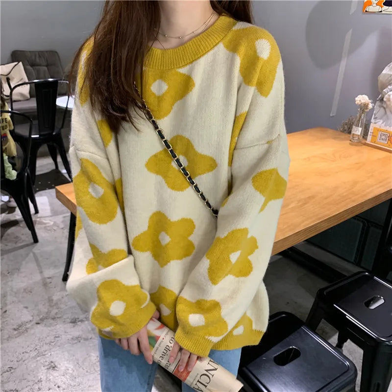 Women's Floral Oversized Pullover Jumper – Cosy Winter Knit