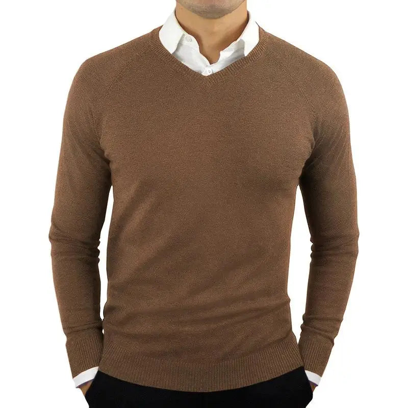 Men's V-Neck Woollen Knit Jumper – Classic Casual Pullover