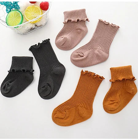 Girls' Ruffle Ankle Socks – Soft Cotton Candy Colour, Ages 0–7