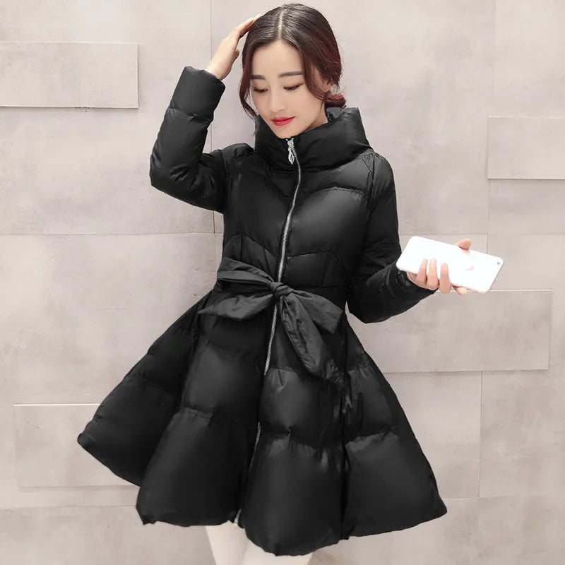 Women's Padded Winter Coat – Long Belted Parka Jacket