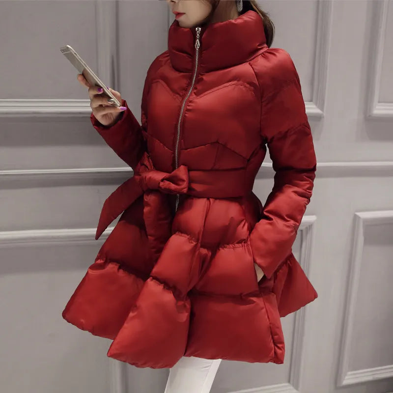 Women's Padded Winter Coat – Long Belted Parka Jacket