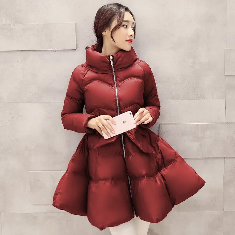 Women's Padded Winter Coat – Long Belted Parka Jacket