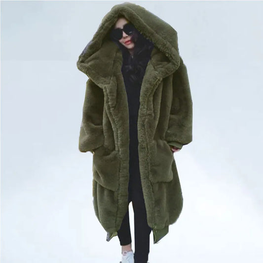 Women's Oversized Faux Fur Hooded Coat – Long Warm Winter Jacket