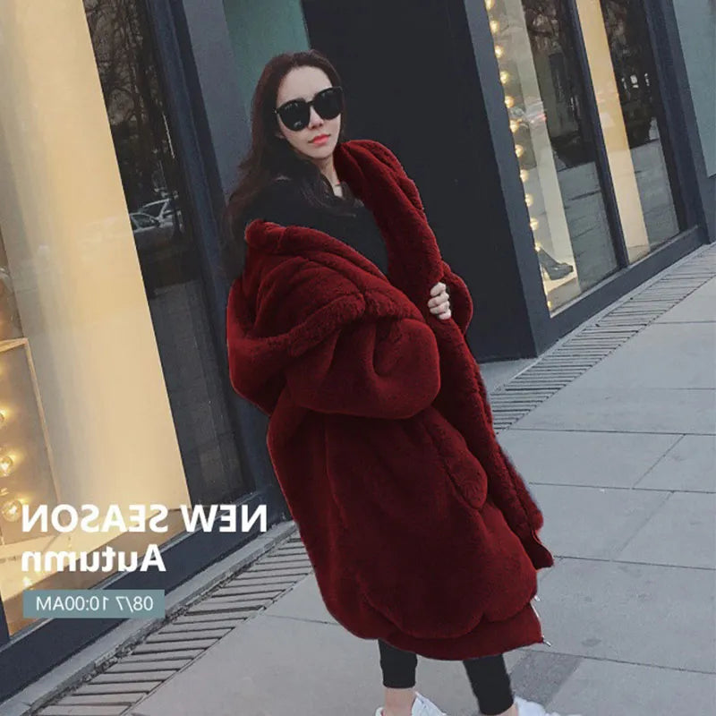 Women's Oversized Faux Fur Hooded Coat – Long Warm Winter Jacket