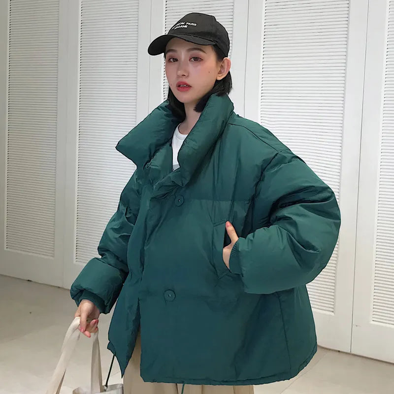 Women's Short Down Parka Jacket – Oversized Stand Collar Winter Coat