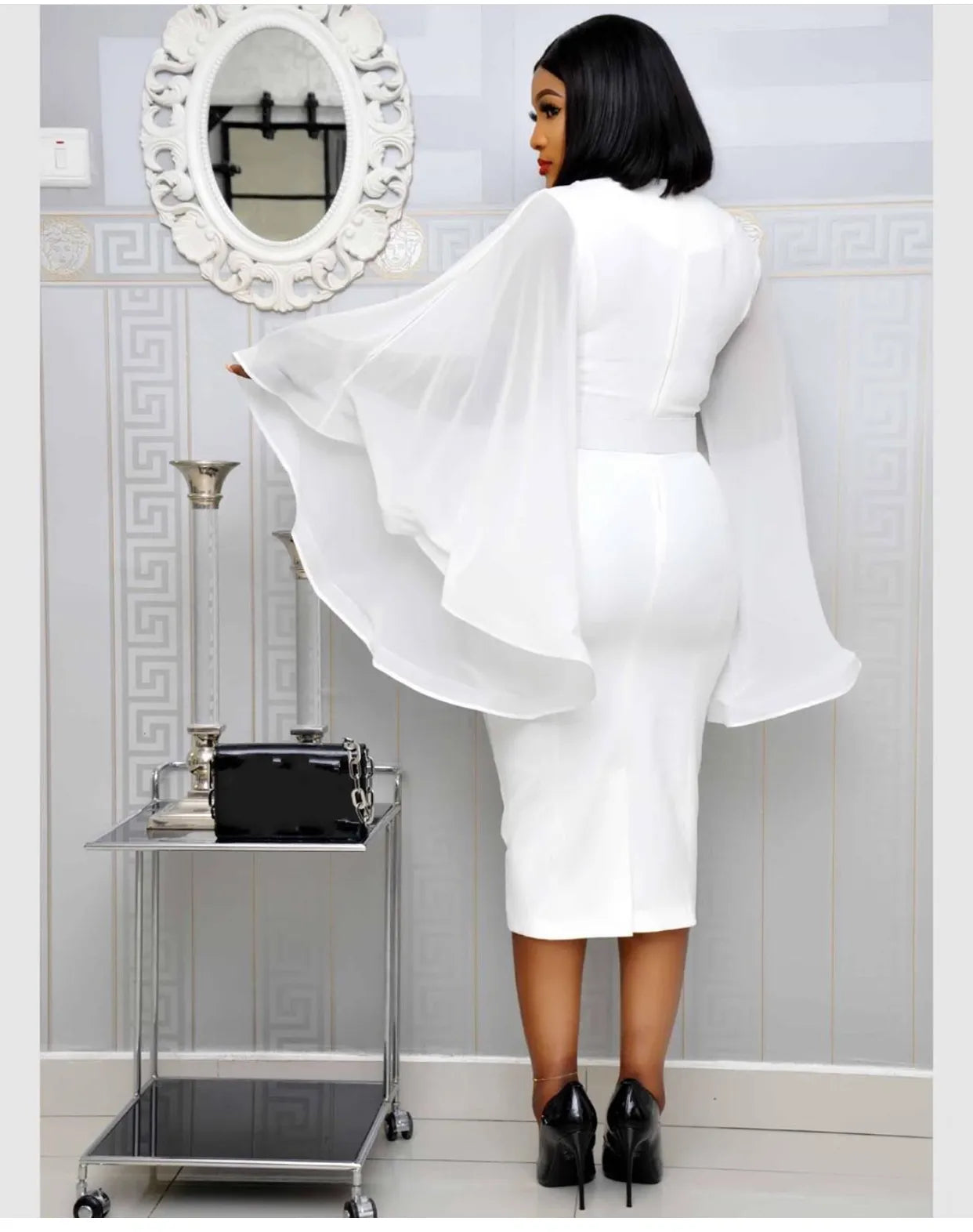 Women's Chiffon Flare Sleeve Midi Dress – Elegant Office & Party Style