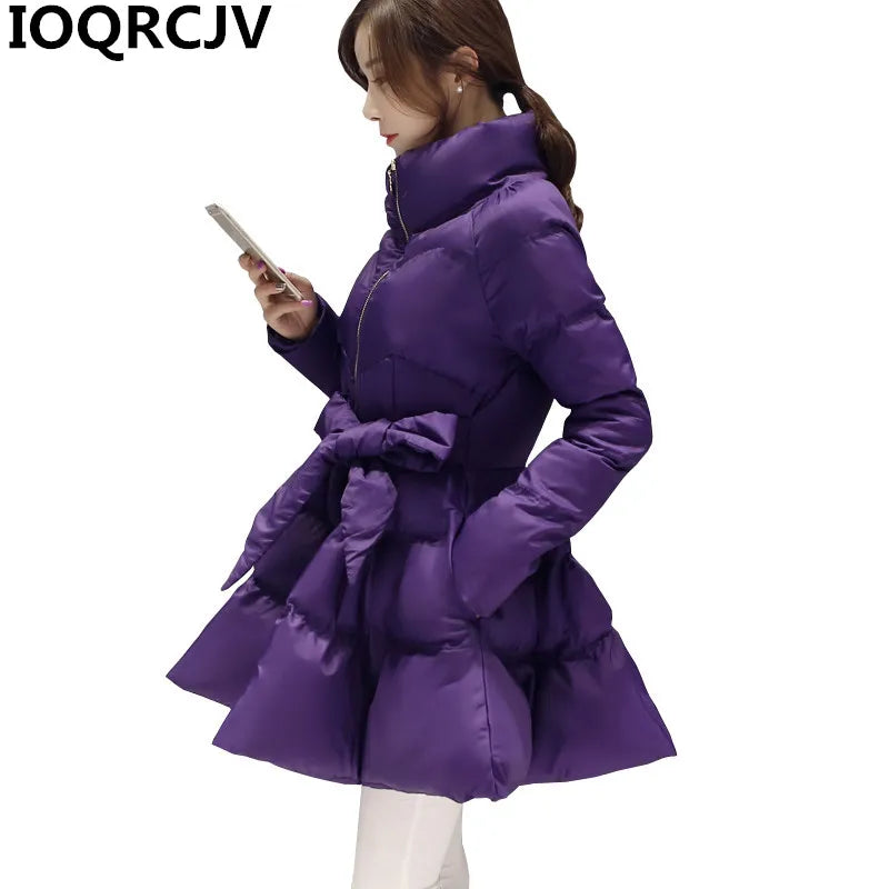Women's Padded Winter Coat – Long Belted Parka Jacket