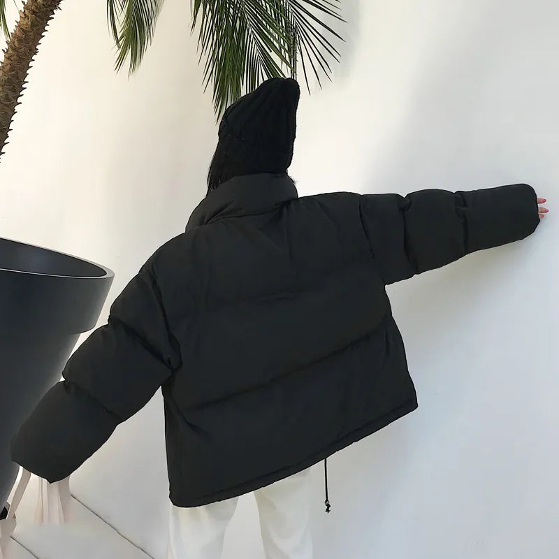 Women's Short Down Parka Jacket – Oversized Stand Collar Winter Coat