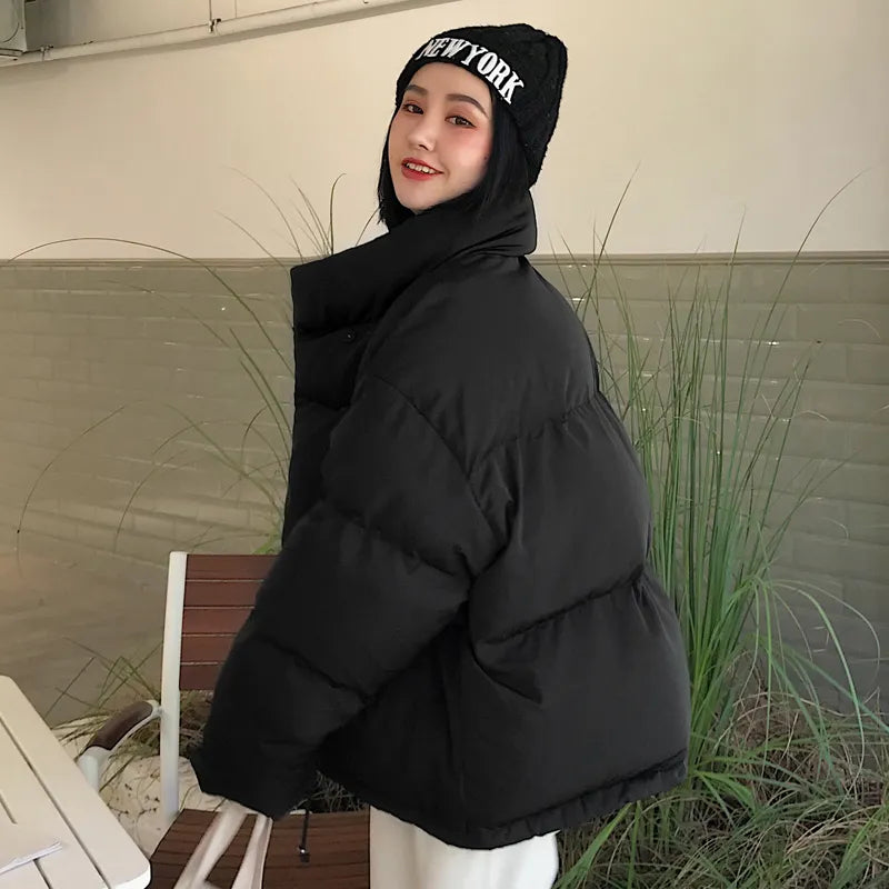 Women's Short Down Parka Jacket – Oversized Stand Collar Winter Coat