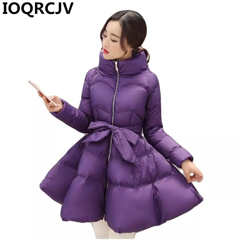 Women's Padded Winter Coat – Long Belted Parka Jacket