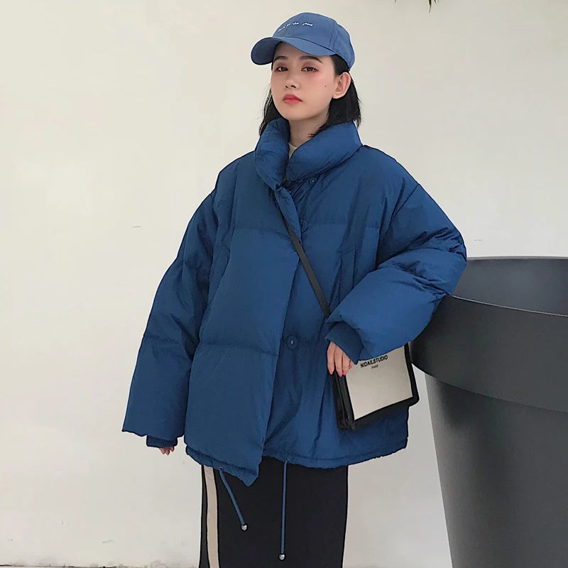 Women's Short Down Parka Jacket – Oversized Stand Collar Winter Coat