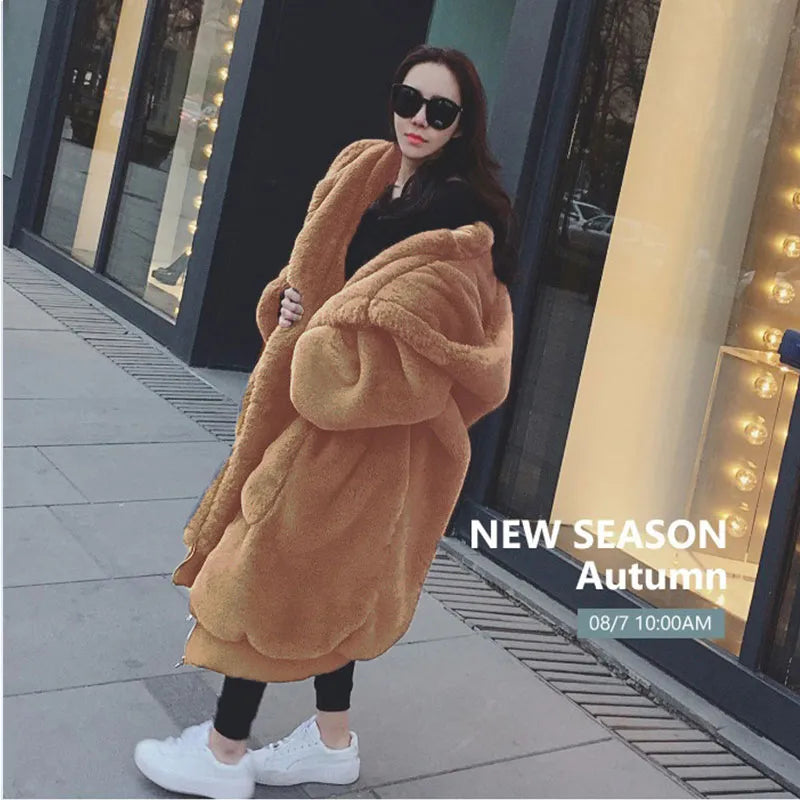Women's Oversized Faux Fur Hooded Coat – Long Warm Winter Jacket