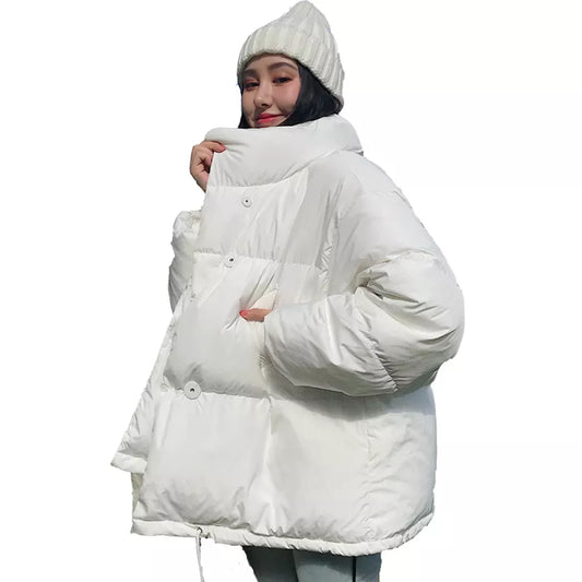 Women's Short Down Parka Jacket – Oversized Stand Collar Winter Coat