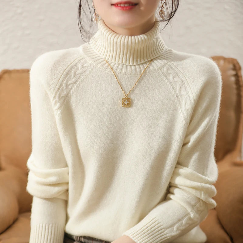 Women's 100% Australian Wool Turtleneck Jumper – Thick Winter Knit