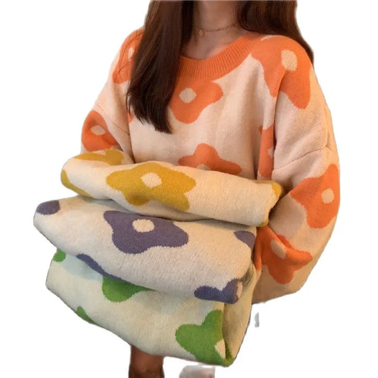 Women's Floral Oversized Pullover Jumper – Cosy Winter Knit