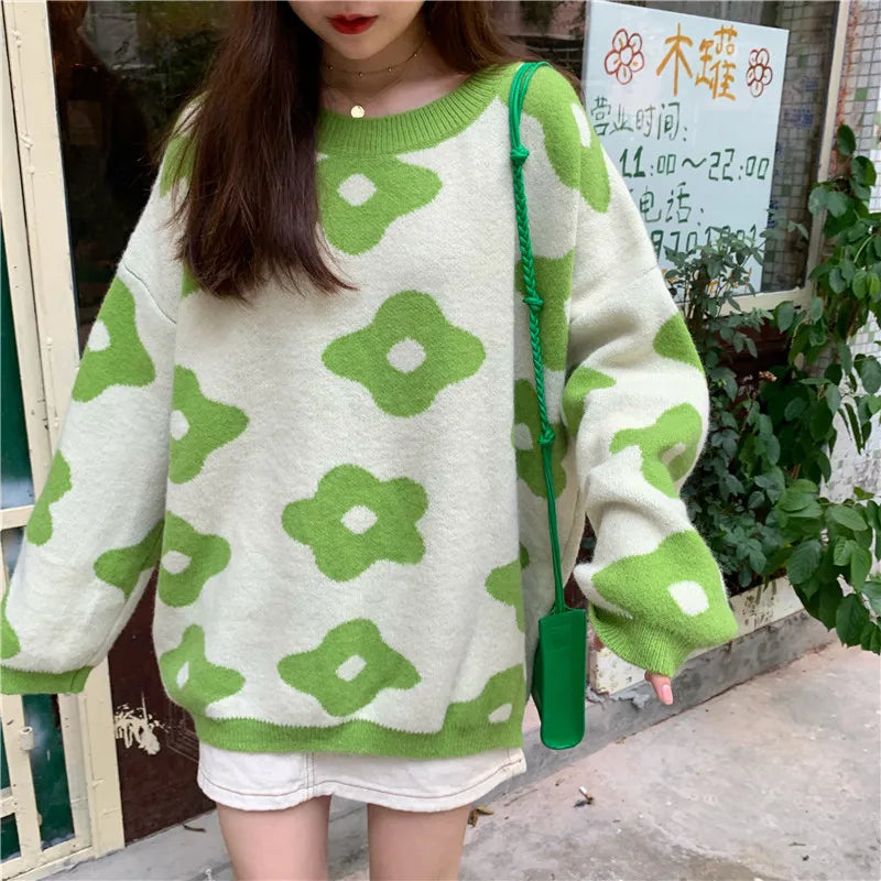 Women's Floral Oversized Pullover Jumper – Cosy Winter Knit