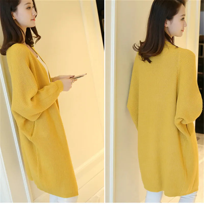 Women's Long Batwing Sleeve Cardigan – Loose Knit Open-Front Jacket
