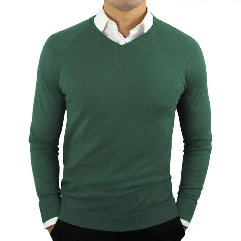 Men's V-Neck Woollen Knit Jumper – Classic Casual Pullover