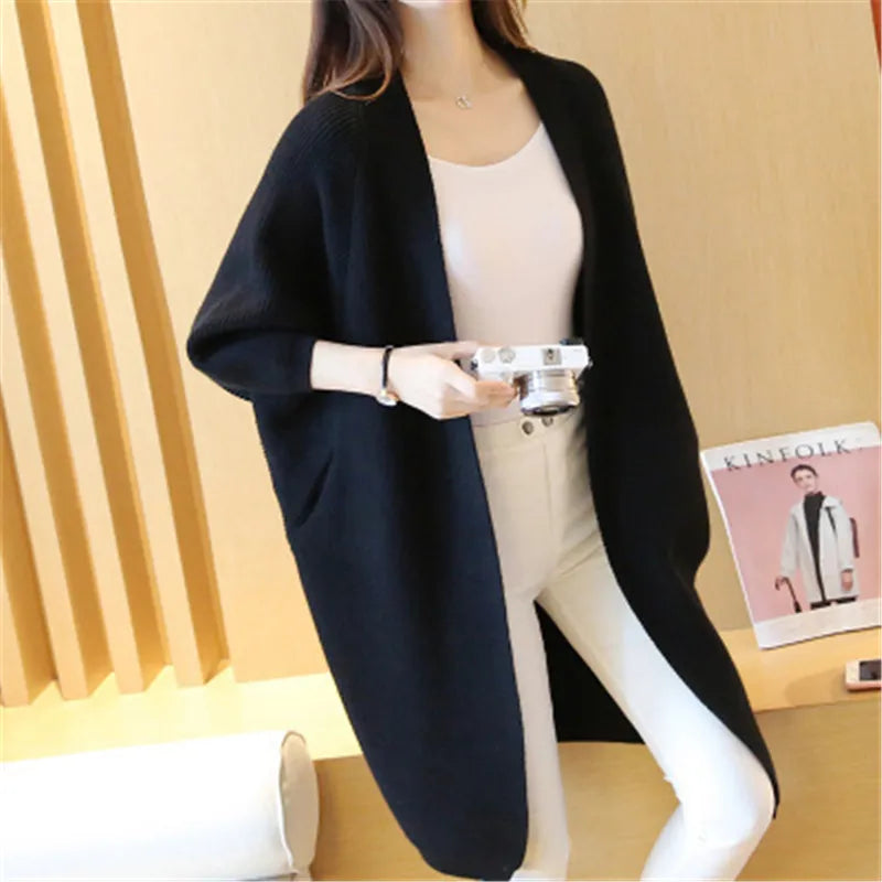 Women's Long Batwing Sleeve Cardigan – Loose Knit Open-Front Jacket