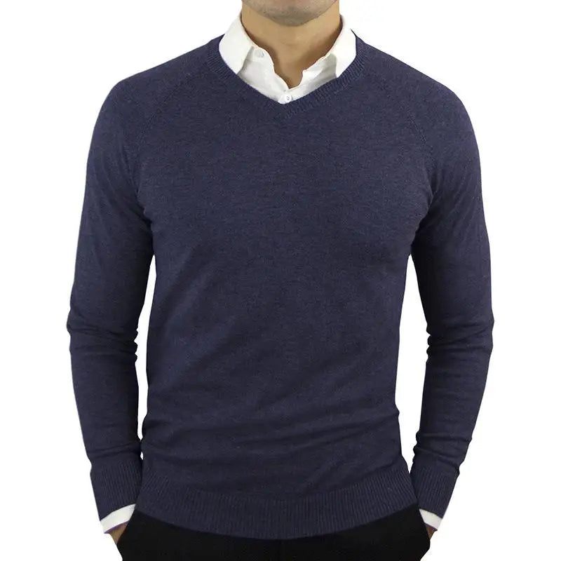 Men's V-Neck Woollen Knit Jumper – Classic Casual Pullover