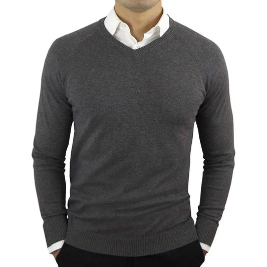 Men's V-Neck Woollen Knit Jumper – Classic Casual Pullover