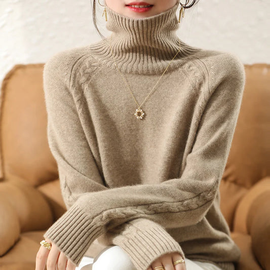 Women's 100% Australian Wool Turtleneck Jumper – Thick Winter Knit