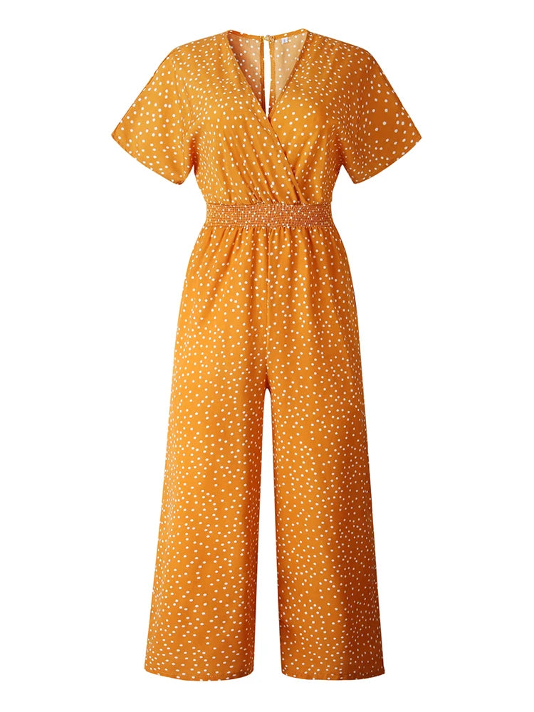 Women's Printed Wide Leg Jumpsuit – Casual Summer Playsuit with Pockets