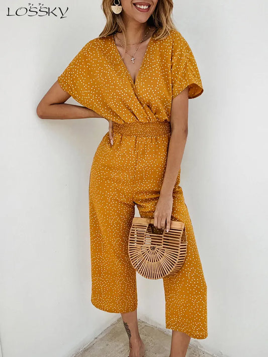 Women's Printed Wide Leg Jumpsuit – Casual Summer Playsuit with Pockets