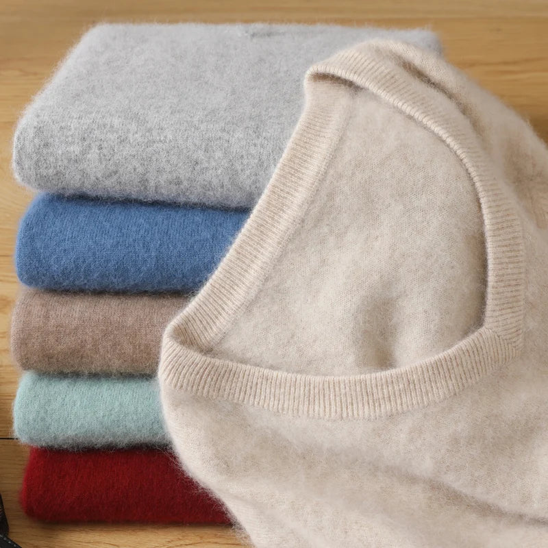 Men's V-Neck Cashmere Blend Jumper – Luxury Knit Winter Pullover