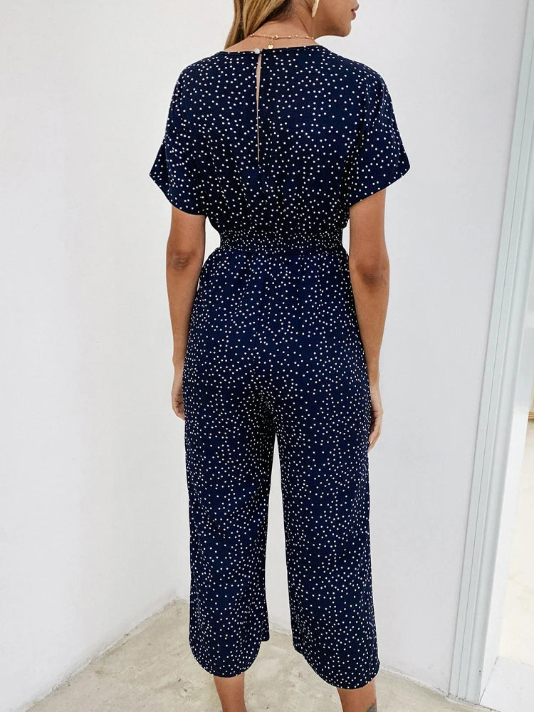 Women's Printed Wide Leg Jumpsuit – Casual Summer Playsuit with Pockets