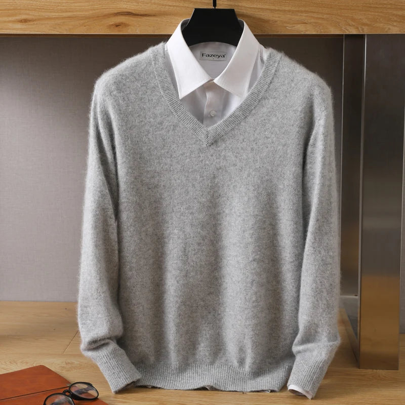 Men's V-Neck Cashmere Blend Jumper – Luxury Knit Winter Pullover