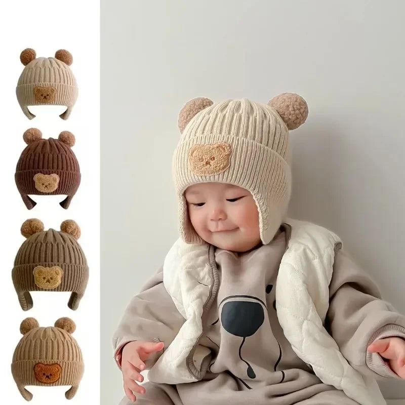 Baby & Toddler Bear Ear Knitted Hat – Warm Winter Beanie with Ear Protection