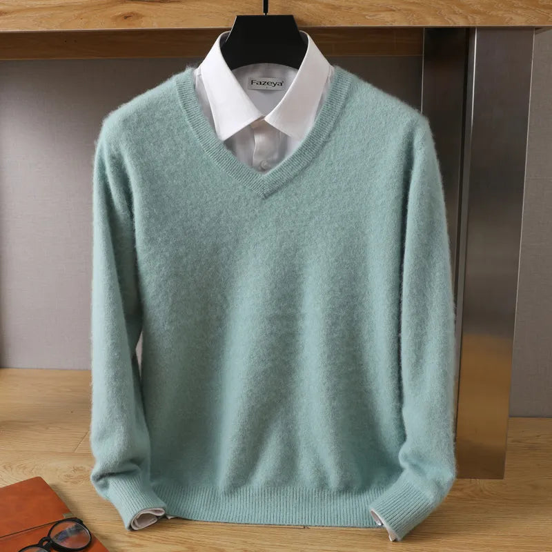 Men's V-Neck Cashmere Blend Jumper – Luxury Knit Winter Pullover