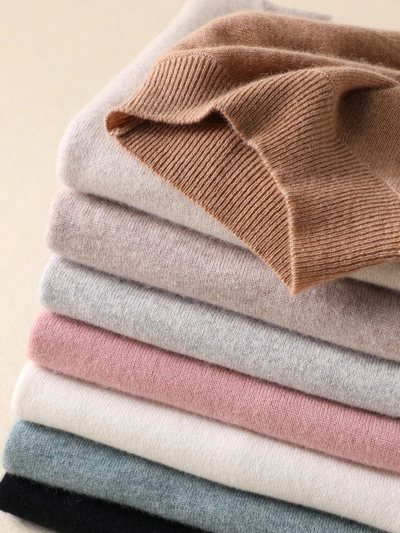 Women's Mock Neck Cashmere Blend Knit Jumper – Slim Fit Pullover