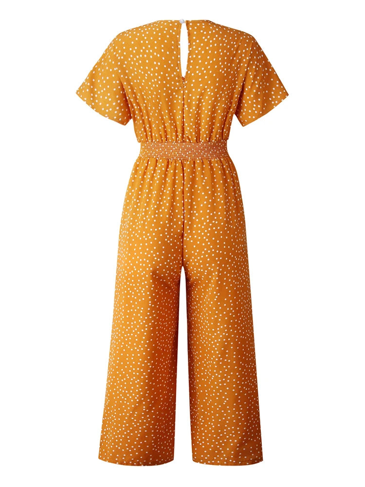 Women's Printed Wide Leg Jumpsuit – Casual Summer Playsuit with Pockets