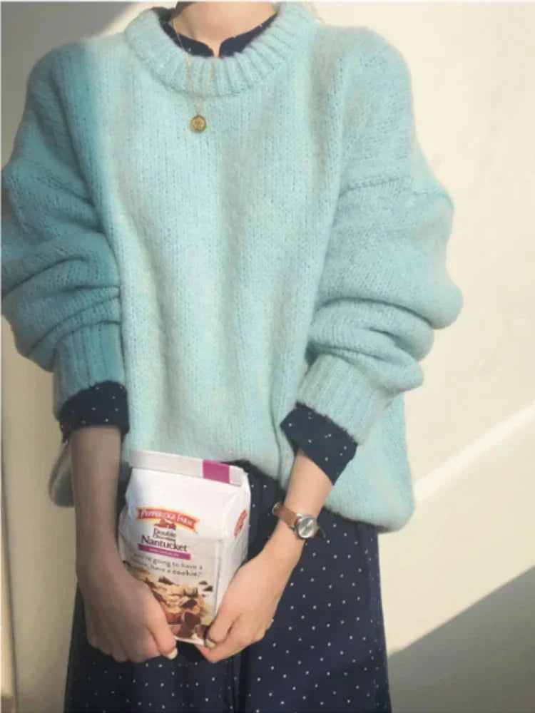 Women's Oversized Puff Sleeve Knit Jumper – Thick Winter Pullover