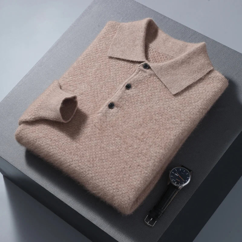 Men's Polo Neck Cashmere Blend Jumper – Warm Winter Knit Pullover