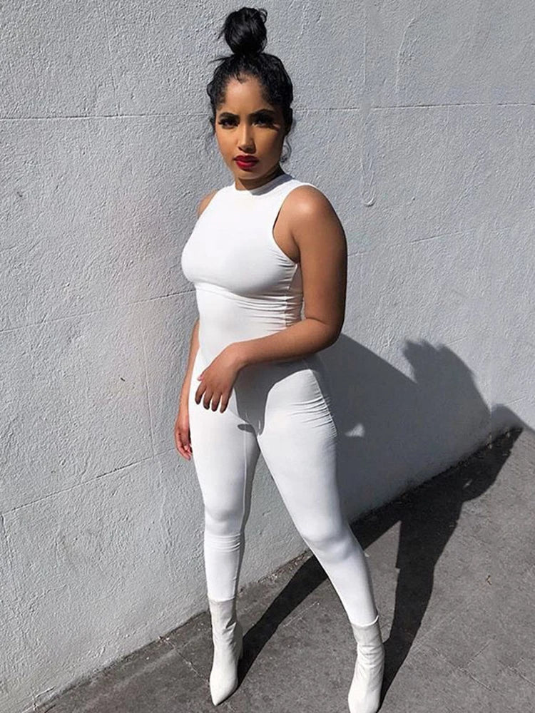 Women's Sleeveless Zip-Up Jumpsuit – Slim Fit Activewear