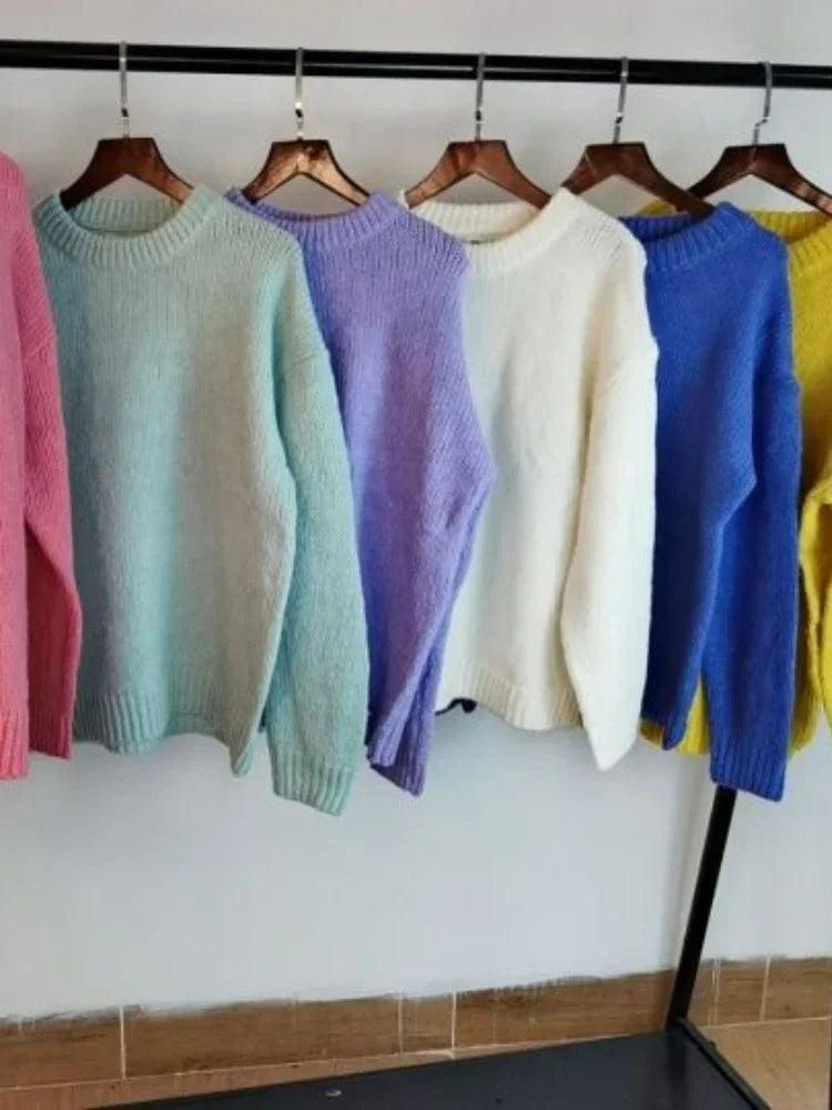 Women's Oversized Puff Sleeve Knit Jumper – Thick Winter Pullover