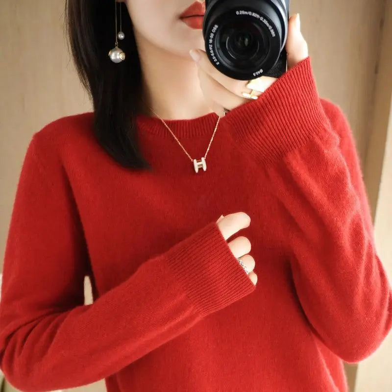 Women's Slim Fit O-Neck Knit Jumper – Soft Stretch Pullover