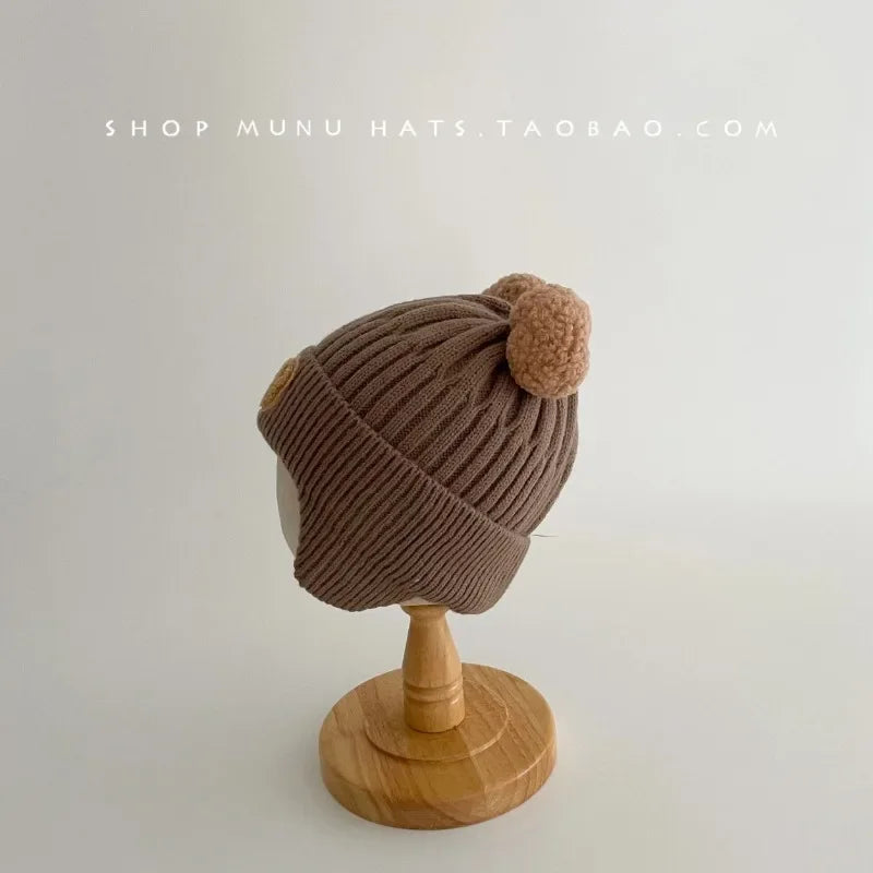 Baby & Toddler Bear Ear Knitted Hat – Warm Winter Beanie with Ear Protection