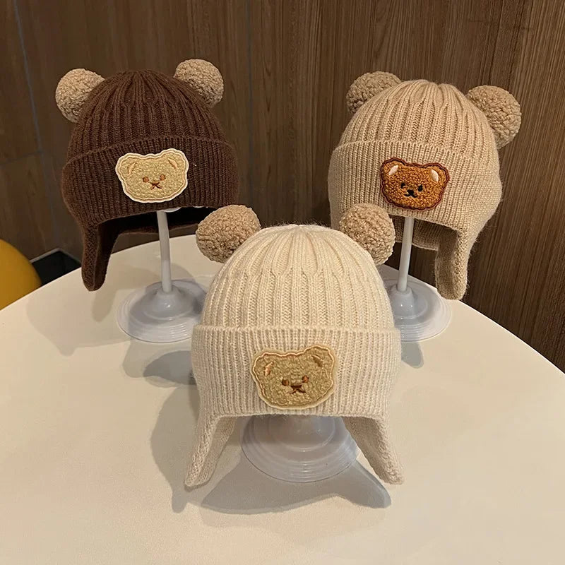Baby & Toddler Bear Ear Knitted Hat – Warm Winter Beanie with Ear Protection