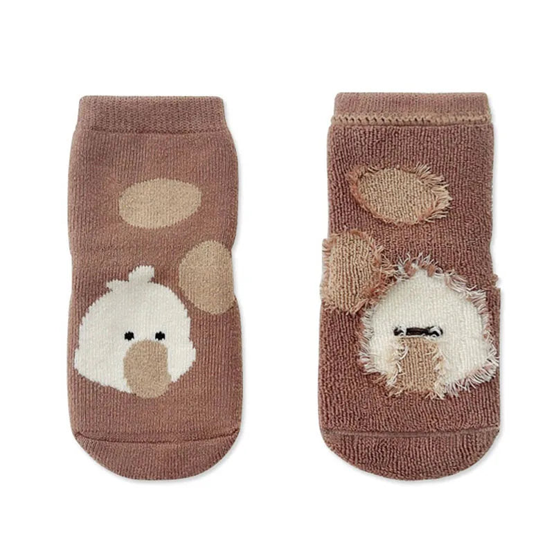 Baby & Toddler Anti-Slip Floor Socks – 5 Pairs, Cartoon Print, Ages 0–5