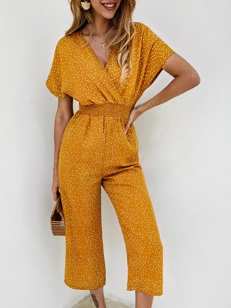 Women's Printed Wide Leg Jumpsuit – Casual Summer Playsuit with Pockets