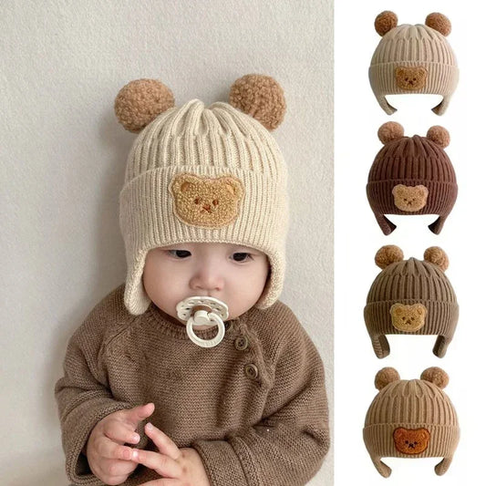 Baby & Toddler Bear Ear Knitted Hat – Warm Winter Beanie with Ear Protection